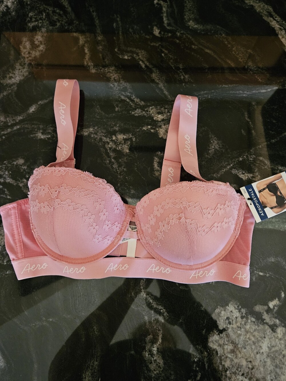 NWT Aeropostale Pink Floral Lace Logo Push-Up Bra 36C